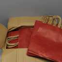 BAG BOX 100 Pack Medium 8.25x4.3x10.6 Inch Red Kraft Paper Gift Bags with Handles for Bulk Shopping, Retail, Craft, Party Favors, Wedding, Grocery & Sacks