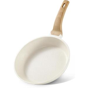 CAROTE Non Stick Frying Pan Skillet, Omelet Pan, Healthy Non Toxic Granite Chef Pan, Induction Compatible Egg Frying Pan with Heat-Resistant Handle, PFOA-Free,Cream White, 8"