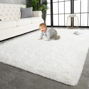 TWINNIS Super Soft Shaggy Rugs Fluffy Carpets 7x10 Feet, Indoor Modern Plush Area Rugs for Living Room Bedroom Kids Room Nursery Home Decor, Upgrade Anti-Skid Fuzzy Rug, Cream White