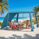 Beach Cabana, 6.6'6.6' Portable Beach Canopy with Side Wall, Easy Up UPF 50+ Beach Tent Sun Shelter with Sand Pockets, Waterproof Cabana Umbrella Tent for Family, Backyards, Camping, Blue, 6.6' x 6.6' x 8.17'