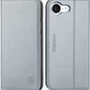 SHIELDON Wallet Case for iPhone 16e 2025, Genuine Leather Folio Case with Kickstand, RFID Blocking Card Holder, Magnetic Shockproof Phone Cover, Compatible with iPhone 16e 5G 6.1" - Gray