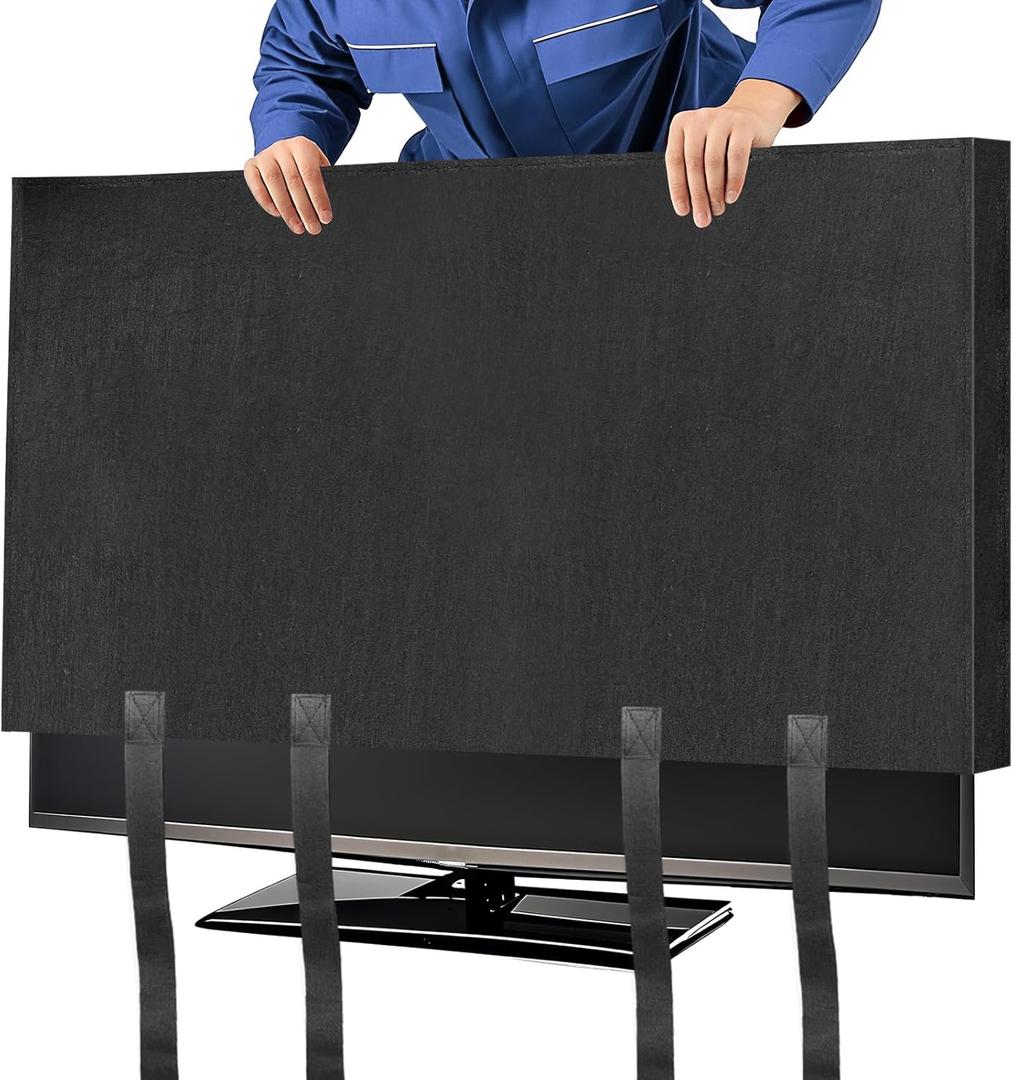 Wibeelee TV Cover Moving Dust Anti-Scratch TV Screen Cover Fits 50"-55" TV with Bottom Strap for Protection TV Moving Home Renovation Pet Scratch or Other Furniture(55") (Black)