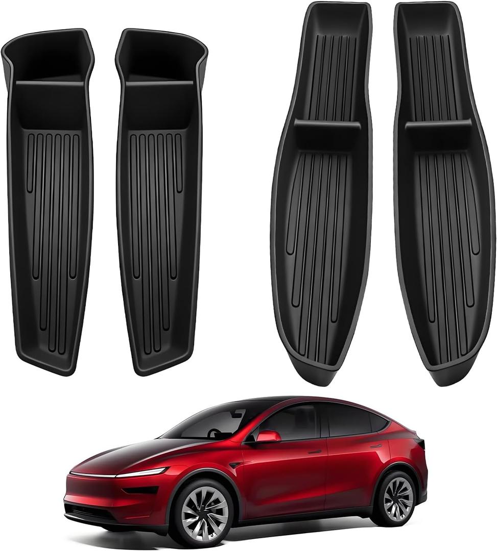 4PCS Door Side Storage Box for New 2025-2026 Tesla Model Y Juniper, Waterproof TPE Front & Rear Door Pocket Organizer Tray, New Model Y Juniper Interior Accessories