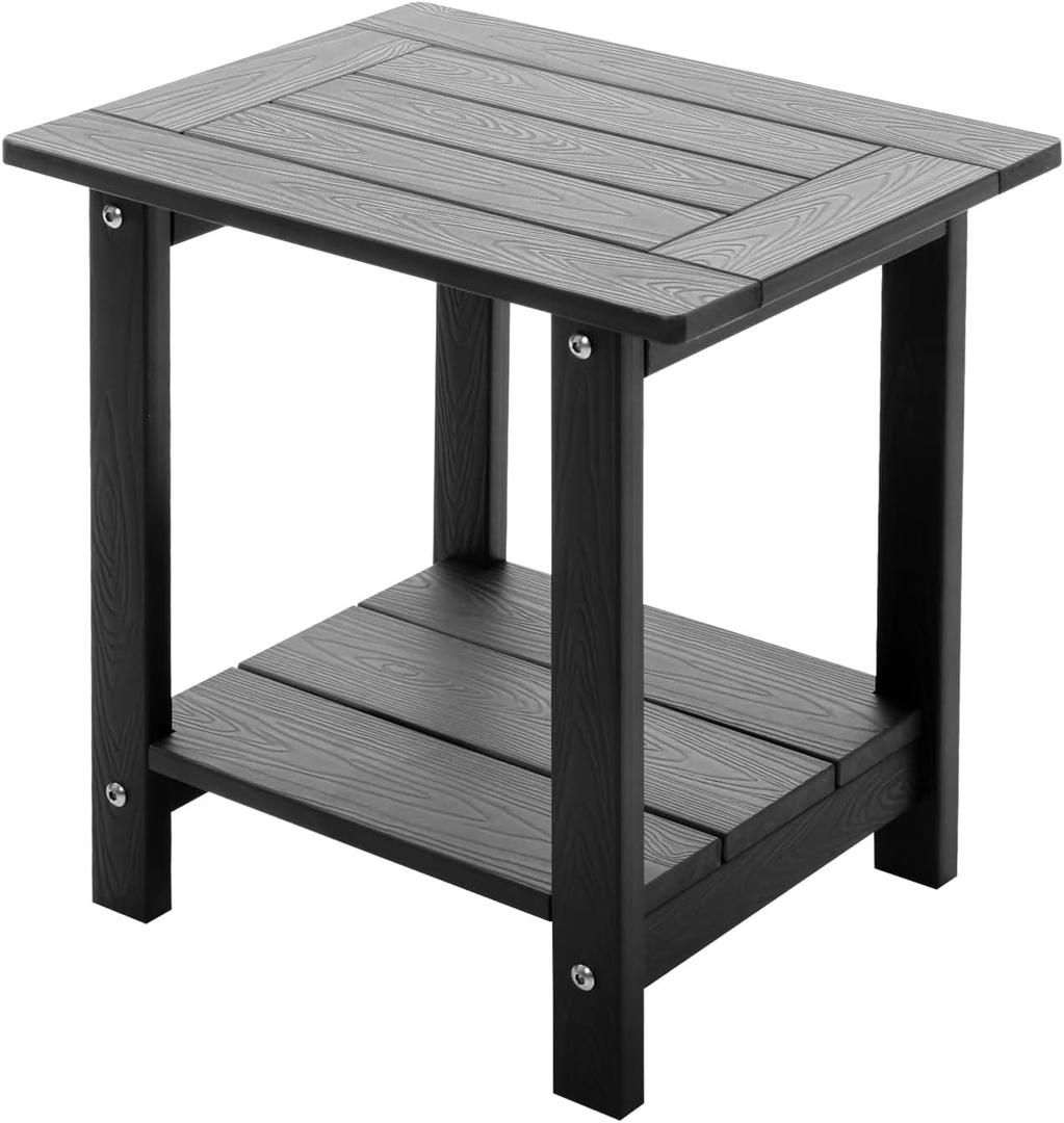 Meluvici Double Adirondack Side Table Weather Resistant, Outdoor Rectangular End Table for Adirondack Chair, Black with Wood Grain, Double Layer