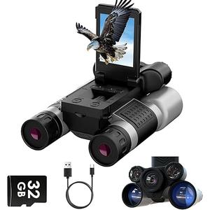 Binoculars with Camera and Night Vision - 12x42 Digital Binoculars with 2.4" IPS Screen, 7 IR Modes for 200-300m in Darkness, for Adults Bird Watching, Hunting, Camping - Includes 32GB Card (Black)