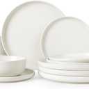 Famiware Milkyway Plates and Bowls Sets, 12 Pieces Dinnerware Sets, Reactive Glaze Dish Set, Stoneware Dishes Set for 4, Matte Beige White