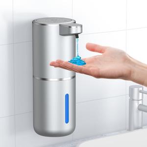 Automatic soap Dispenser touchless Automatic Liquid Soap Dispenser 4 Adjustable 1500mAh Soap Dispensing Levels Wall Mount for Kitchen and Bathroom (Silver)