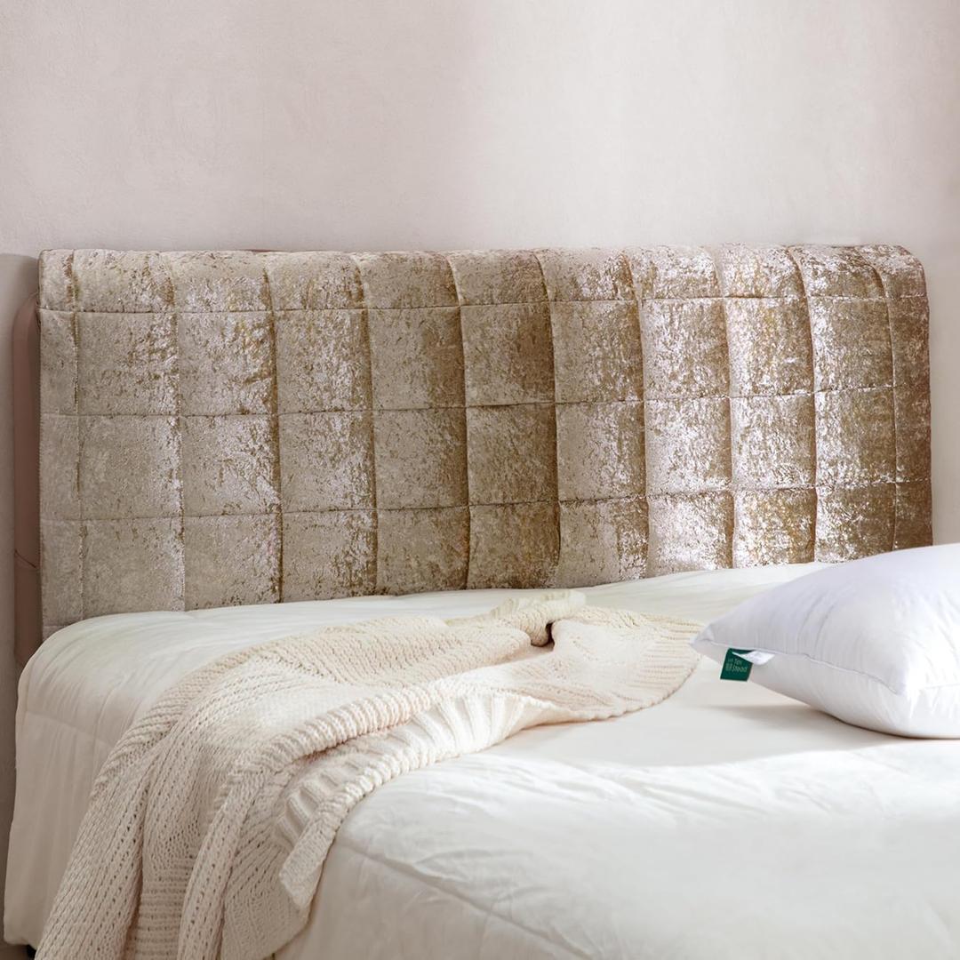 Headboard Cover Bed - Thickened Soft Stretch Slipcover Flannel Fabric, Elastic Bottom Hold & Side Pockets, Dust-Proof Protector for Upholstered Bed (71 * 28inch, Golden)