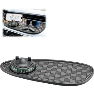Multifunctional Car Anti-Slip Mat, 360 Rotatable Car Anti Slip Mat Phone Holder, Universal Dashboard Pad with Temporary Parking Number, Dashboard Accessories for Sunglass Chapstick (Black Gray)