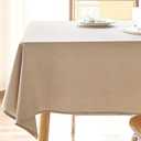 AUSSPVOCT Textured Polyester Tablecloth Rectangle 52x70 Waterproof Spill-Proof Wipeable Table Cloth Wrinkle Free Dining Table Cover for Birthday Farmhouse Spring Tablecloths Up to 36'X54'' (Khaki)
