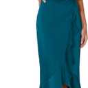 MITILLY Women's Satin Formal One-Shoulder Mock Neck Long Sleeve Bodycon Wrap Mermaid Hem Cocktail Party Maxi Dress New (Peacock Blue), S