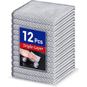 12 PCS 3-Layer Non-Scratch Multipurpose Steel Wire Dishcloths - Reusable Quick-Dry Odor-Free Scrub Cloths for Dishes, Kitchen Cleaning Cloths for Cookware, Sinks, Stove Tops(7.87X7.87)