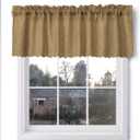 VORTTA Burlap Look Valance Curtains Soft Natural Rustic Tan Kitchen Curtains Rod Pocket Window Treatment Valance with Scalloped Floral Hem 56 inch by 18 inch