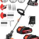 Electric Weed Wacker Cordless, 21V Electric Weed Cordless Eater Battery Powered with 2Pcs 4.0Ah Batteries, 3 in 1 Stringless Grass Trimmer/Edger/Brush Cutter for Lawn Yard Garden