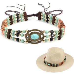 CHIC DIARY Western Cowboy Hat Band Replaceable Hat Belt for Men Women Panama Hatbands with Turquoise