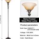 Torchiere Floor Lamps for Living Room, Standing Lamp with White Alabaster Glass Shade, Corner Floor Lamp Pole Lamp - Elegant Floor Lamp for Bedrooms with No Bulb (Brown)