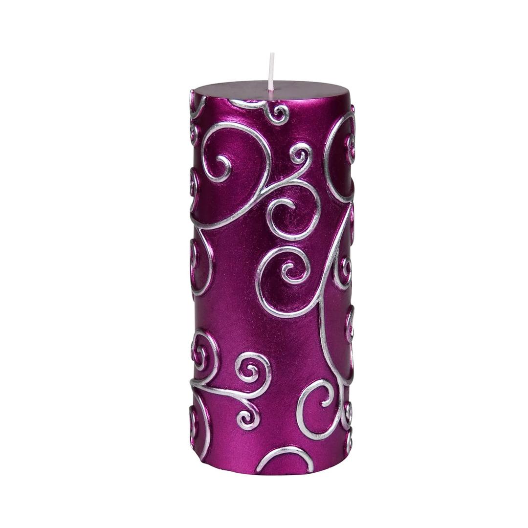 6 Inch Purple Scroll Pillar Candle