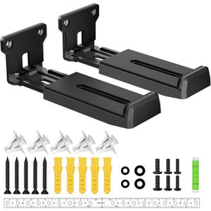 Soundbar Wall Mount Bracket for Samsung, Bose, Vizio, LG, Sony, JBL, Sonos and More Sound Bar Mounts Under TV, Hold up to 33 lbs, Depth Adjustable 3.6-6.4, Soundbar Shelf, Black