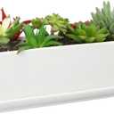 SQOWL 10 Inch Rectangular White Ceramic Succulent Planter Pot Modern Flower Cactus Herb Big Planter with Removable Saucer Indoor or Outdoor