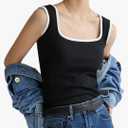 Women's Ribbed Patchwork Top Vest Slim Camisole Casual Beach Tank XL