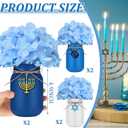 Lyrow 6 Pack Hanukkah Mason Jar Table Centerpiece Faux Hydrangea Floral Kitchen Table Decoration Hanukkah Tiered Tray Decor for Holiday Party Supplies (Blue)
