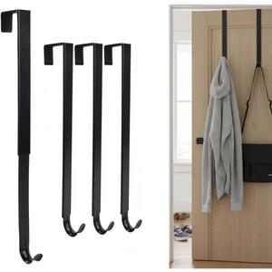 Over The Door Hooks with Shock Absorber Pads, 4-Pack Adjustable Heavy Duty Long Door Hooks for Hanging from 15-25 Inch, No Drill Towel Hook, Coat Rack for Bathroom Door, Bedroom, Entryway