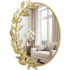 Golden Oval Decorative Flower Frame Mirror 18x24 Wall Mounted High-Definition Glass Mirror,Mirrors