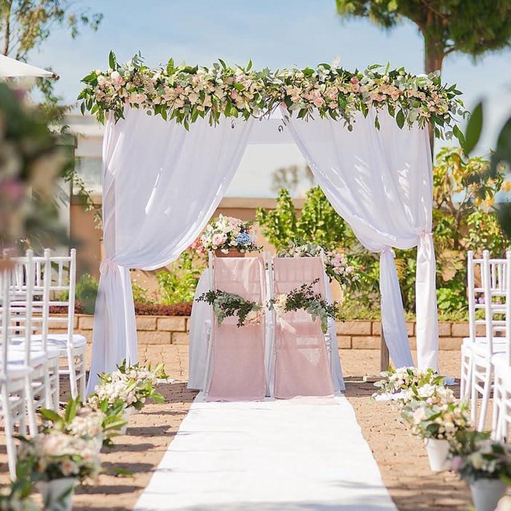 White Backdrop Curtains for Wedding Party: 2 Panels 5ft x 10ft Chiffon Photo Drapes for Birthday Parties Baby Decorations 10ft x 10ft