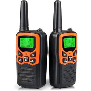 Walkie Talkies, MOICO Long Range Walkie Talkies for Adults with 22 FRS Channels, Family Walkie Talkie with LED Flashlight VOX LCD Display for Hiking Camping Trip (Orange 2 Pack
