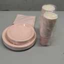 Tioncy 200 Pcs Disposable Paper Plates Cups and Napkins Party Supplies Serve 50 Guests Disposable Paper Dinnerware Set for Graduation Birthday Wedding Baby Shower Family Picnic(Pastel Pink)