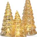 Red Co. 9, 7.5, 6 Light-Up Glass Christmas Tree Tabletop Display Figurine Set of 3 Sizes, Mercury Gold