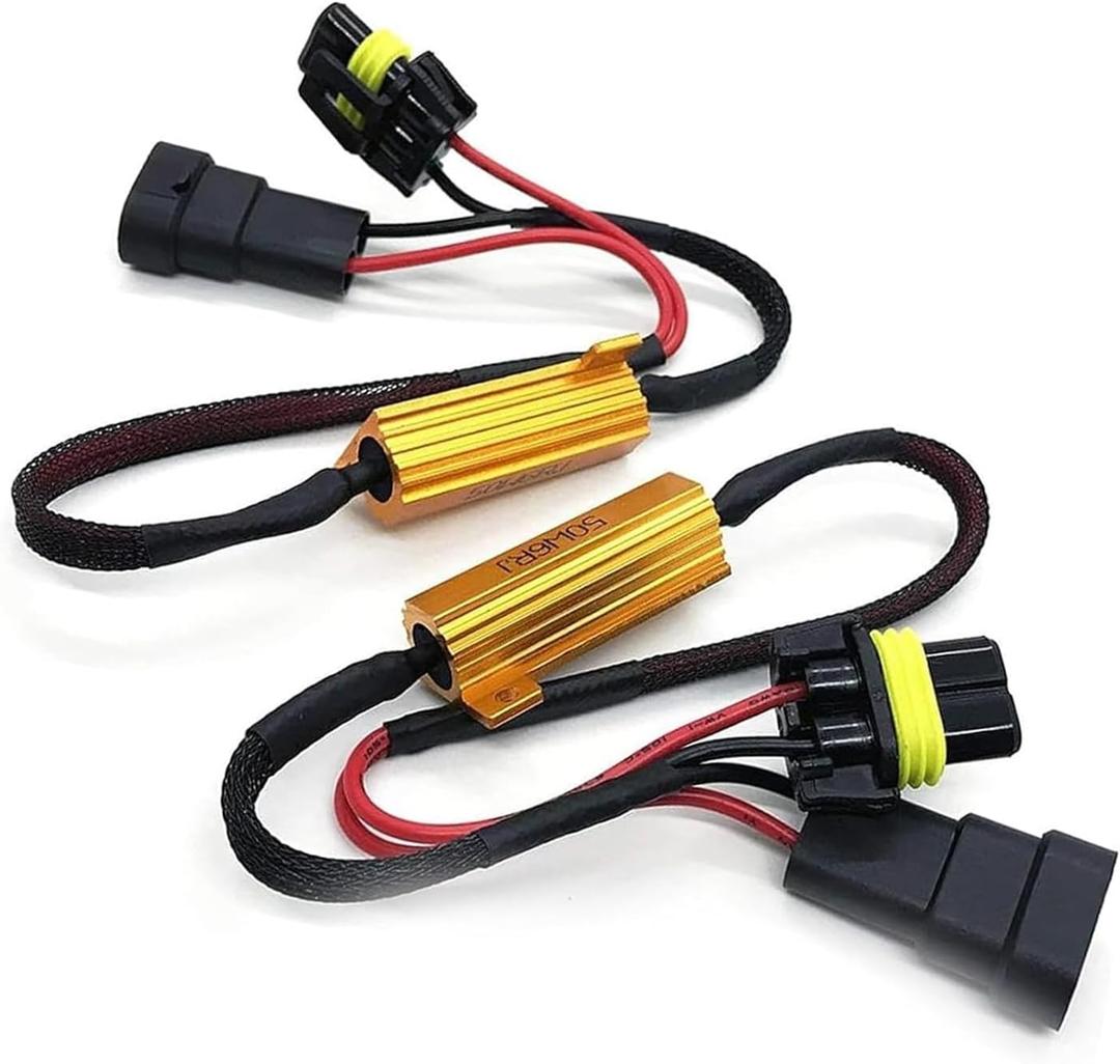 2 PCS Car 9005/9006 LED Light Bulb Decoder Kit, 50W 6Ohm Anti Flicker Error Decoder, Fog Light Bulb Load Relay Harness Adapter, for 9005/9006 LED Bulb Assemblies (Black)