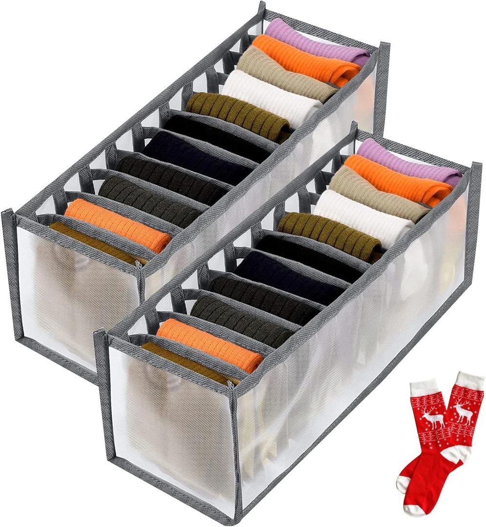 TOOVREN Socks Organizer 2 Pack, sock drawer organizer, sock drawer organizer divider, Cabinet Closet Organizers and Storage, Mesh Foldable Compartment Boxes for Storing Socks, Underwear, Ties, Panties