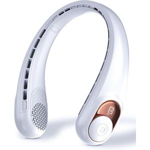 Neck Fan, Personal Fan with LED Display, USB-C Rechargeable, 4000mAh-Battery, 3-Speed Adjustment & Whisper-Quiet Operation, Perfect for Home, Travel, Sports (White)
