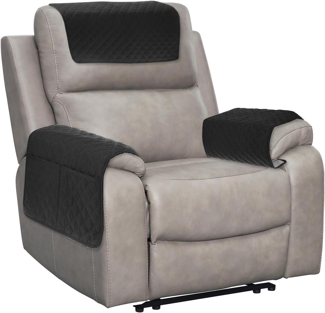 uxcell 3 PCS Armrest Covers, Couch Arm Cover Furniture Protect Slide Recliner Chair Armchair Covers with Side Storage Pocket for Sofa Recliner, Black