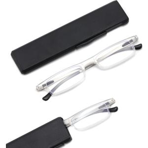 Ultra thin Lightweight Folding Reading Glasses Women Men TR90 Blue Light Blocking Anti UV/Eyestrain Foldable Compact Computer Readers Portable Unique Stretchable Slim Flat case Clear +1.5