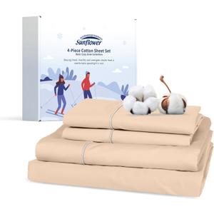 sunflower Extra Deep Pocket Queen Sheet Sets Fits 18"-24" in Deep Mattress -100% Cotton Queen Sheet Set, Light Khaki Hotel Luxury Soft Breathable Sheet Sets for Queen Bed Deep Pocket