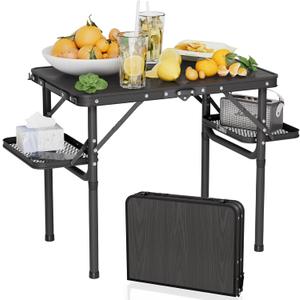 Titanker Folding Camping Table Small 2ft, Small Camp Table Portable with 50% Extra Space, Folding Picnic Set, Portable Beach Table, Car Camping Essentials, Aluminum Light & Solid (Small 24.4"L x 16.3"W x 20.9"H, Dark Oak Top & Black Frame)