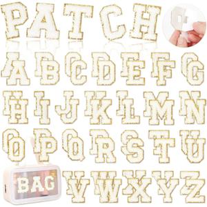 White Chenille Letters Self-Adhesive Patches: KINGSOW 52PCS Self Adhesive Varsity Iron on Letter Patches Stick on Embroidered Patch for Clothing