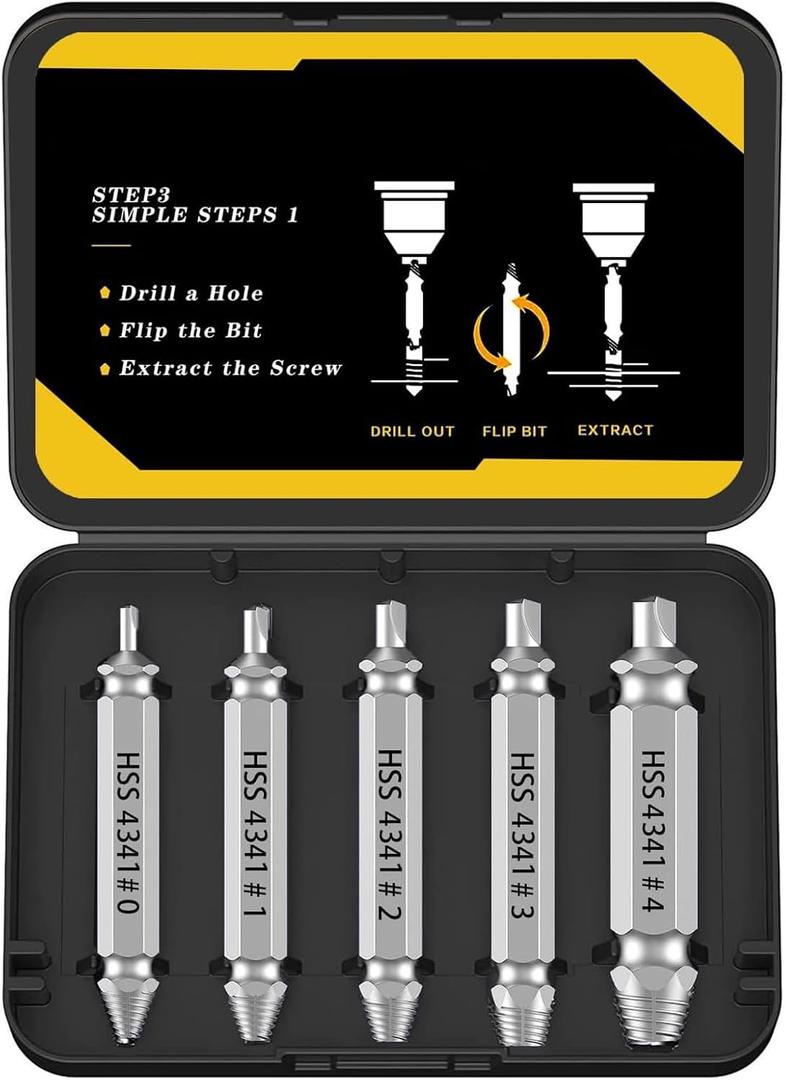 HSS Screw Extractor Set, 5-Piece HSS Steel Drill Bit Kit for Stripped Screws and Bolts, 2-14mm Sizes, with Storage Case, Grey