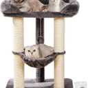 Happi N Pets 28" Cat Tree Tower for Indoor Cats, Tall Cat Scratching Post with Large Bed for Maine Coon Big Cats, Sisal Cat Scratcher with Soft Perch & Hammock, Stable Cat Stand, Removable Cover-Gray