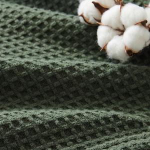 Bedsure GentleSoft 100% Cotton Blanket Queen Size for Summer - Breathable Lightweight and Soft, Basket Waffle Weave Woven Aesthetic Blankets for Women Gift, Home Decor, Olive Green, 90x90 inches