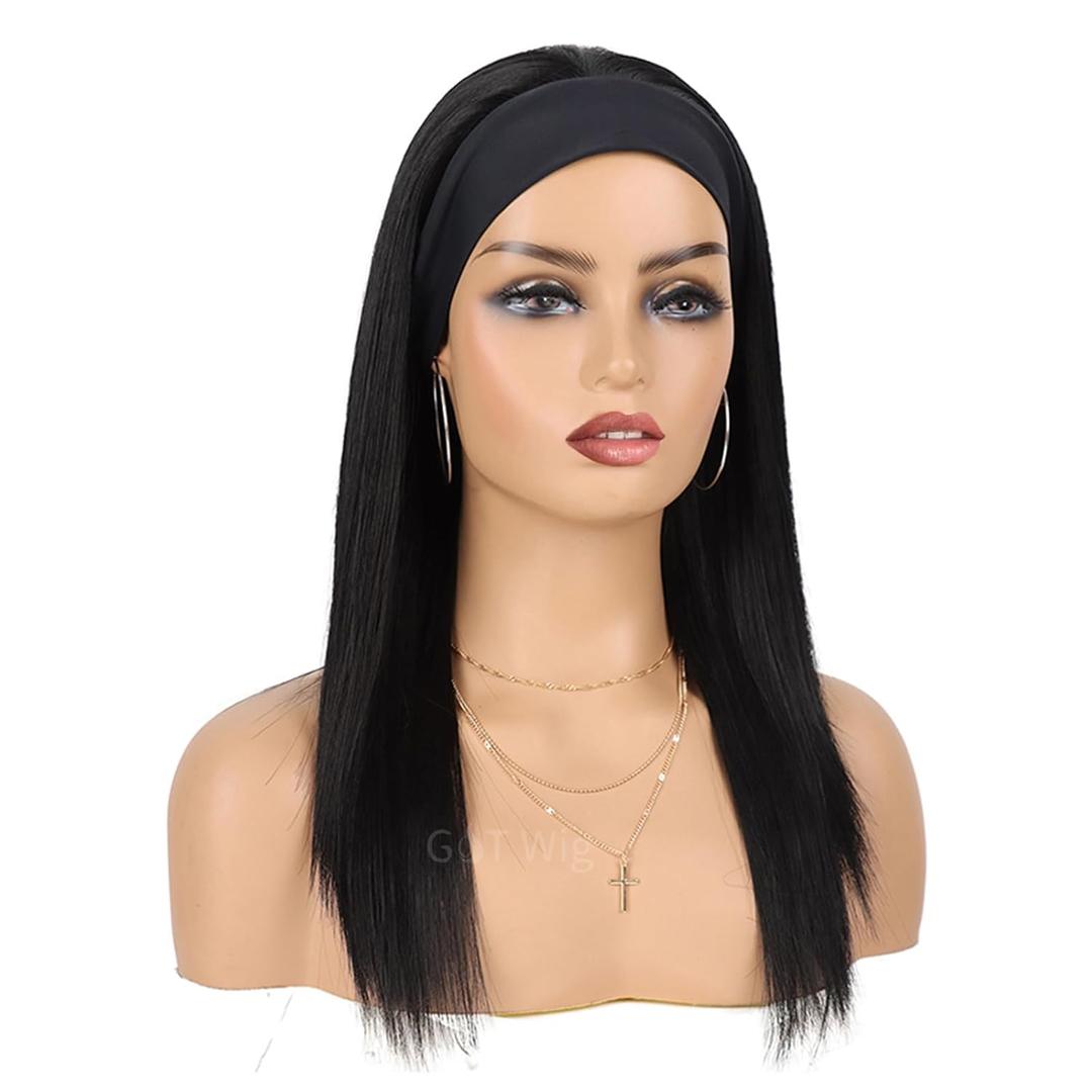G&T Headband Wig for Women Black Straight Synthetic Headband Wig Glueless Heat Resistant Natutal Looking for Daily Party Use(18 inch) (1B)