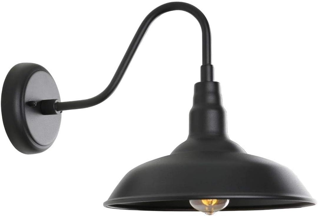Black Gooseneck Barn Light for Farmhouse 10 Inch Dome Exterior Lights Fixture with Wall Mount, Outdoor Wall Sconce for Garage Porch Patio