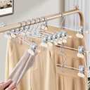 HUADYMEET 14 Inch Space Saving Pant Skirt Hangers with Clips,Beige,20 Pack | Metal,Heavy Duty,Adjustable,Hanger for Pants Jeans Shorts Clothes Slacks Trousers,For Adult Men Women Children,Non Slip