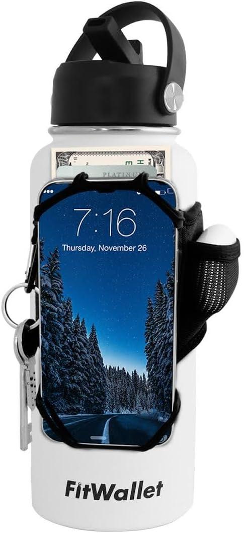 FitWallet Water Bottle Phone Holder & Sleeve | Strap Carrier & Pouch for Gym, Running, Hiking, Travel | Gym Bag Alternative Holds Phone, Keys & Accessories (24-40 oz)