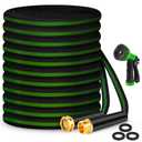 Garden Hose 100ft, Non-Expanding Water Hose, 8 Function Nozzle, Flexible Ultra-Light, Anti-Kink, Wear-Resistant, Portable, Easy Storage, Hose with 3/4 for Outdoor, Garden, Yard and Lawn, Black Green