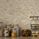 SUNWINGS 5-Sheet Peel and Stick Mosaic Natural 3D Stone Self Adhesive Travertine Tiles, 10.63" x 11.22" Stick on Backsplash for Kitchen Bathroom Fireplace Vanity, Beige