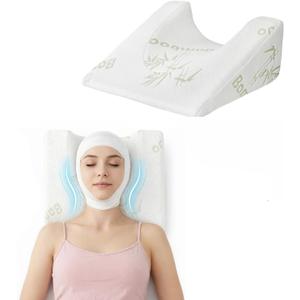 MOYEE Facial Surgery Recovery Pillow for Back Sleeping, Memory Foam Support Pillow for Facelift, Hair Transplant, Rhinoplasty & Supine Sleep Training, Bamboo Cover, Non-Slip Design