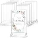 EHWINE 12 Pack Acrylic Sign Holder 4 x 6, Double Sided Silver Picture Frame Stand up Table Top Sign Holders, Clear Display Stand Menu Flyer Holder for Wedding Party(Provide Non-slip Mats)